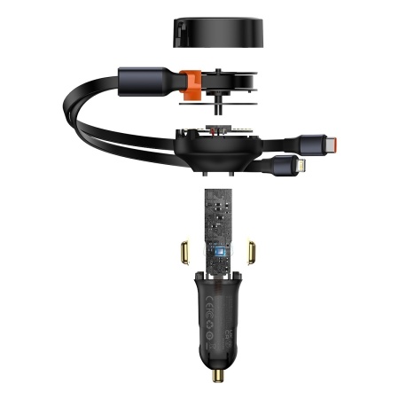 Baseus Car Charger Enjoyment Retractable 2 in 1 - Type C + Lightning - 30W (CGTX000001) Negru, MGŁAD001546 - Img 4