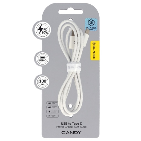 Cablu împletit Blavec Candy - USB la Tip C - PD 60W, 3A, 1 metru, Apple, CarPlay/Android Auto (CCA-UC3W10) Alb, MGKABAV1764 - Img 5