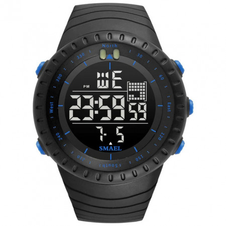 Ceas pentru barbati Smael, Sport, Digital, Rezistent la socuri, Negru , SML002-ALBASTRU