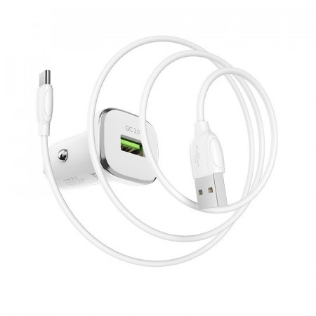 Incarcator Auto Borofone BZ12A Lasting Power - USB - QC 3.0 18W 3A with USB to Type C Cablu white