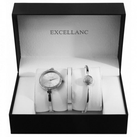 Set cadou ceas dama cu curea metalica in combinatie cu bratari la moda, Argintiu Excellanc, PM1800200-0013