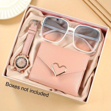 Set cadou elegant pentru femei – Ceas, ochelari de soare și portofel roz, PMKU2017600