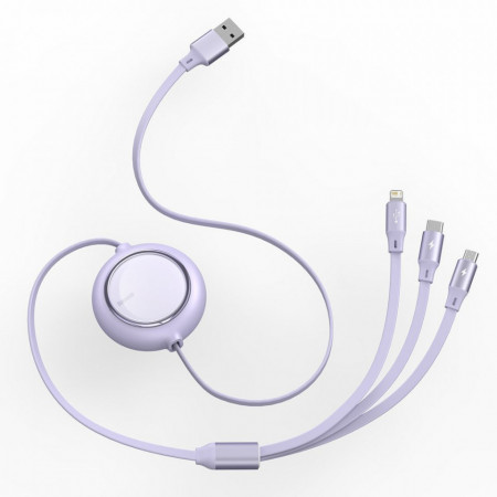 Baseus Cablu Bright Mirror 3 in 1 - USB to Micro USB, Lightning, Tip C - 3,5A 1,2 metri (CAMLT-MJ05) purple