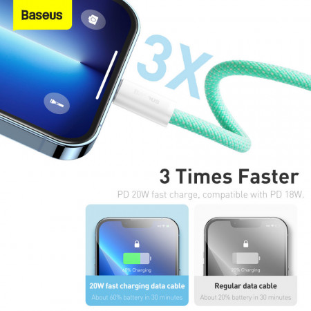 Baseus Cablu Dynamic - Tip C to Lightning - PD 20W 2 metri (CALD000106) green - Img 2