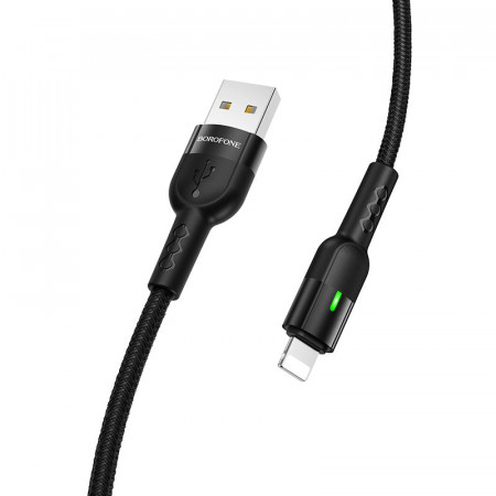 Borofone Cablu BU17 Starlight power-off - USB to Lightning - 2,4A 1,2 metri Negru