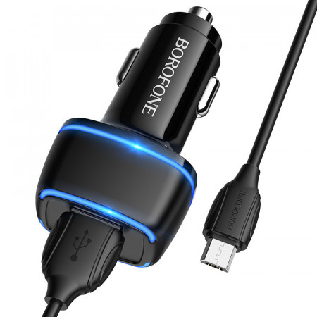 Borofone Car charger BZ14 Max - 2xUSB - 2,4A cu USB to Micro USB cablu Negru
