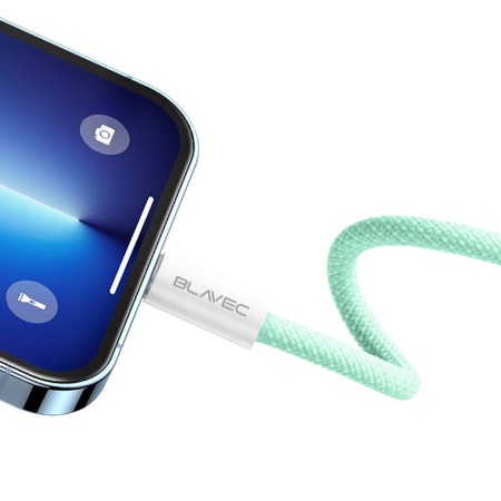 Cablu Blavec Candy Braid - Tip C la Lightning - PD 20W, 2.4A, 1 metru, Apple CarPlay (CCA-CL24GN10) verde Blavec, MGKABAV1771 - Img 4