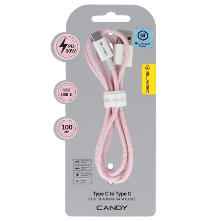 Cablu împletit Blavec Candy - USB la Tip C - PD 60W, 3A, 1 metru, Apple CarPlay/Android Auto (CCA-UC3P10) Roz, MGKABAV1762 - Img 7