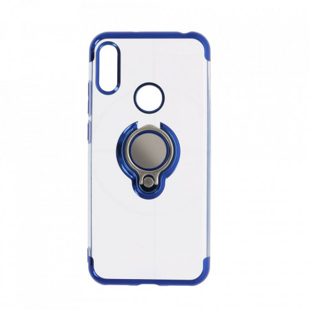 Husa Huawei Y6 (2019) - Silicon transparenta cu Inel Rotativ si Margini Albastre - Img 3