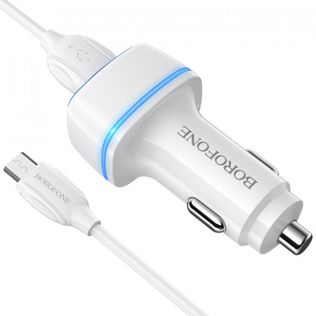 Incarcator Auto Borofone BZ14 Max - 2xUSB - 2,4A cu USB to Micro USB cablu white - Img 3