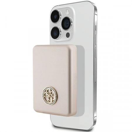 Original Power Bank - GUESS GUPBM3AL4DMD 3000mAh 5W MagSafe 4G Strassed Metal Logo - Auriu - Img 3