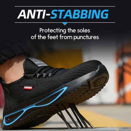 Pantofi de siguranță cu vârf din oțel și talpă anti-înțepare – model sport, negru cu albastru, TMXP128273 - Img 2