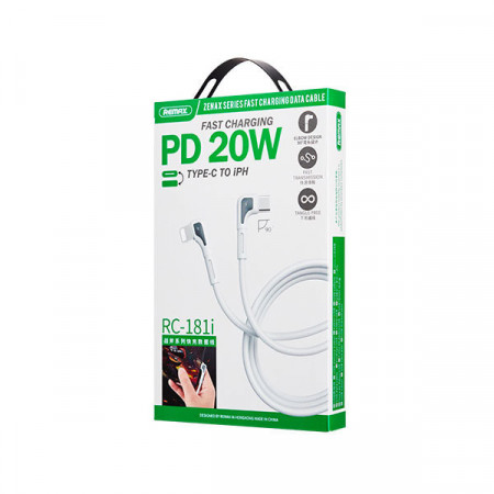 REMAX Cablu Zenax RC-181i - Tip C to Lightning - angled PD 20W 1 metru White - Img 2