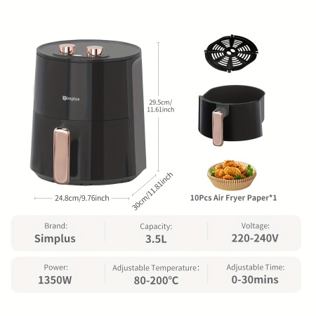 SIMPLUS Friteuza cu aer cald 3.5L, 1350W, incalzire rapida, PMMU132156 - Img 8