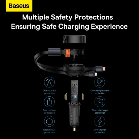 Baseus Car Charger Enjoyment Retractable 2 in 1 - Type C + Lightning - 30W (CGTX000001) Negru, MGŁAD001546 - Img 6