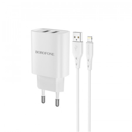 Borofone Incarcator priza BN2 Super - 2xUSB - 2,1A cu USB to MicroUSB white - Img 2