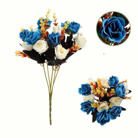Buchet artificial de flori colorate – albastru/ alb cu aspect natural, TMPF1265789