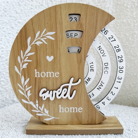 Calendar Perpetuu din Lemn – Design cu Roată Lunară „Home Sweet Home”, TMUC259188 - Img 2