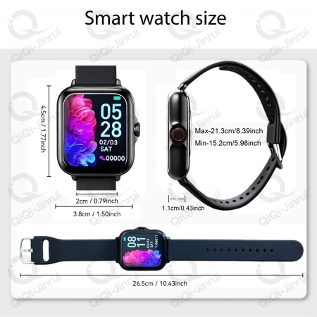 Ceas Smartwatch Unisex 4.65cm cu ecran tactil, carcasă din aliaj, curea silicon, TMYK3942540-NEGRU - Img 2