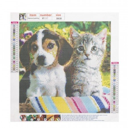 Goblen mozaic cu diamante, catel si pisica, 30 x 30 cm, PM000162153