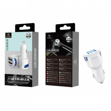 Incarcator Auto Fara Cablu 2.4A 2Usb Albastru , PMTF15046