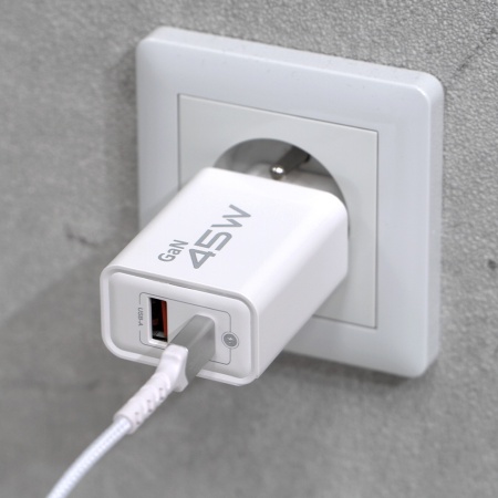 Incarcator de perete Blavec BC-5 GaN, USB + Tip C, 45W 3A, alb, MGLAD001834 - Img 5