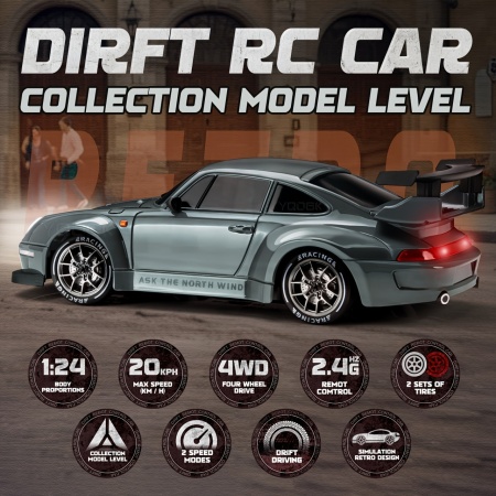 Mașinuță cu telecomandă – Drift 1:24, 4WD, 2.4GHz, complet echipată, TMVE384625 - Img 4