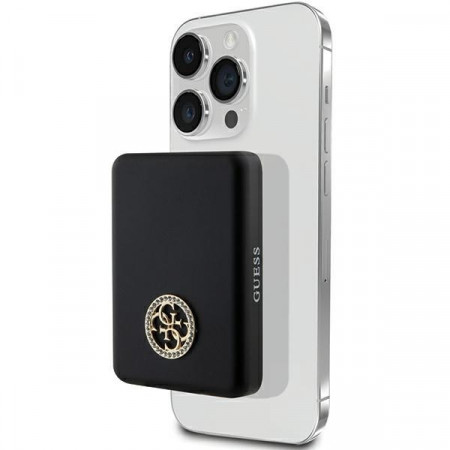 Original Power Bank - GUESS GUPBM3AL4DMK 3000mAh 5W MagSafe 4G Strassed Metal Logo - Negru - Img 3