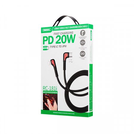 REMAX Cablu Zenax RC-181i - Tip C to Lightning - angled PD 20W 1 metru Negru - Img 2