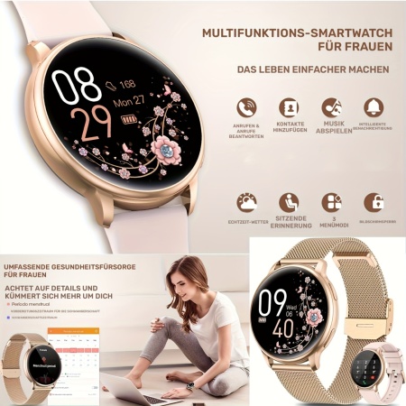 Smartwatch pentru dama, ecran 3.8 cm, bratara metal + silicon, TMHB7446213 - Img 3