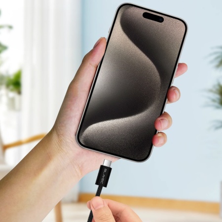 Blavec Candy Braided Cable - Type C to Type C - PD 60W, 3A, 1 Meter, Apple CarPlay/Android Auto (CCA-CC3B10) Black, MGKABAV1760 - Img 6