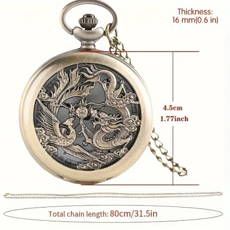 Ceas Vintage Quartz de buzunar, cu cifre arabe, model Dragon, TMGE181935 - Img 4