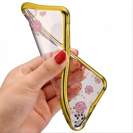 Husa pentru SAMSUNG GALAXY A41, DIAMOND FLOWER, aurie - Img 3