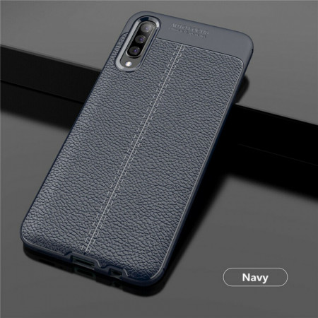Husa Samsung Galaxy A70 | A70s Bleumarin din TPU cu Design de Tip Piele