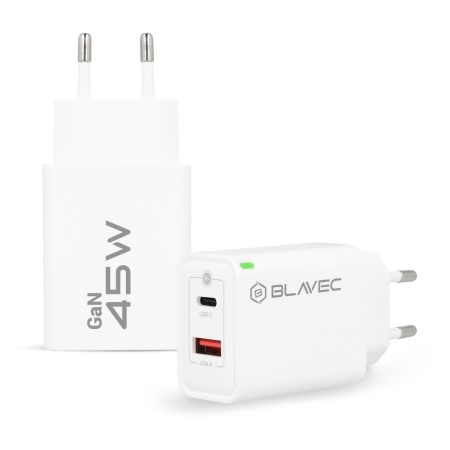 Incarcator de perete Blavec BC-5 GaN, USB + Tip C, 45W 3A, alb, MGLAD001834 - Img 2
