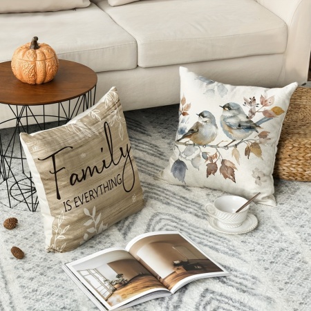 Set 4 Huse Decorative pentru Perne – Design Rustic cu Mesaje de Familie și Elemente de Toamnă, 45x45 cm, PMWG352109 - Img 5