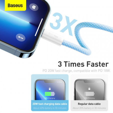 Baseus Cablu Dynamic - Tip C to Lightning - PD 20W 1 metre (CALD000003) blue - Img 2