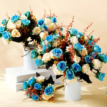 Buchet artificial de flori colorate – albastru/ alb cu aspect natural, TMPF1265789 - Img 3