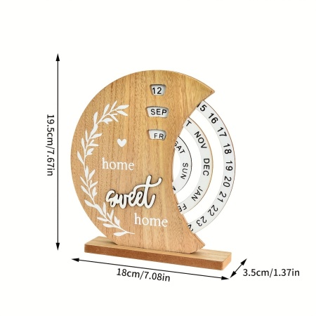 Calendar Perpetuu din Lemn – Design cu Roată Lunară „Home Sweet Home”, TMUC259188 - Img 4