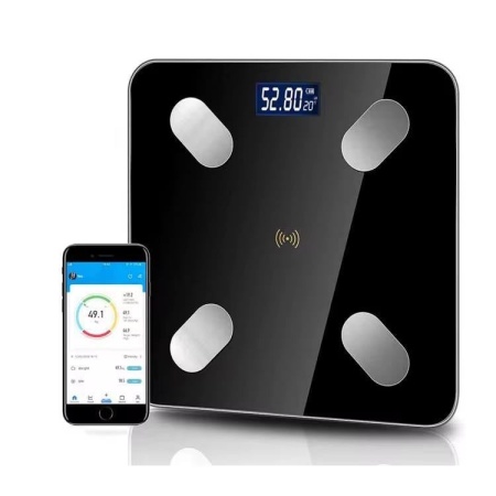 Cantar inteligent Smartix cu acumulator, Corporal analitic, compatibil Android si iOS, Bluetooth, 26 functii, 180kg, 27x27cm, Negru, AD26180