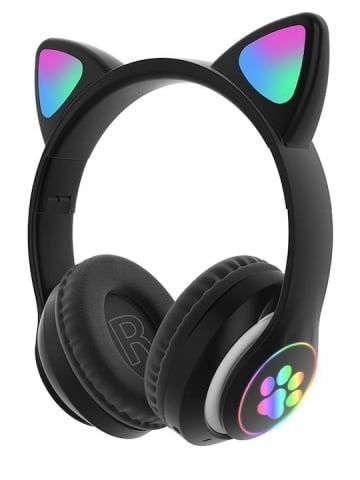 Casti Wireless pentru Copii Smartix CAT cu lumini LED, Negru, AD2650