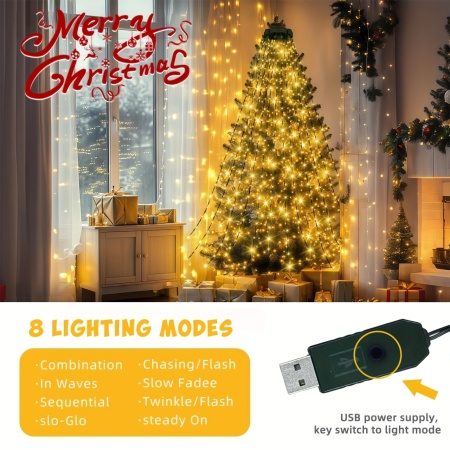 Ghirlanda luminoasa de Craciun 400 LED, 20 siruri de 2 metri, TMWH6111095 - Img 6