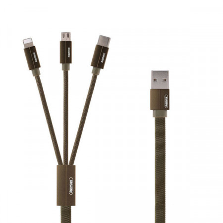 REMAX Cablu Kerolla RC-094th 3 in 1 - USB to Micro USB, Tip C, Lightning - Green - Img 3
