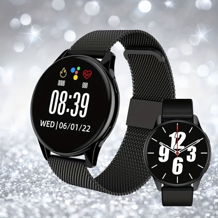Smartwatch pentru dama, ecran 3.8 cm, bratara metal + silicon, TMHB7446213 - Img 7