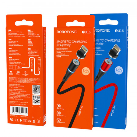 Borofone Cablu BU16 Skill magnetic - USB to Lightning - 2,4A 1,2 metri red