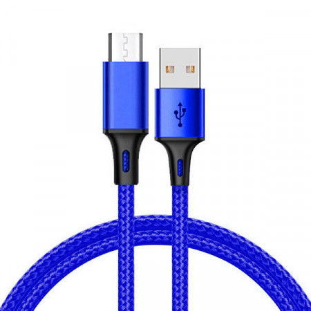 Cablu TYPE 2 - USB to Micro USB - metal plugs QC 3.0 1 metre blue
