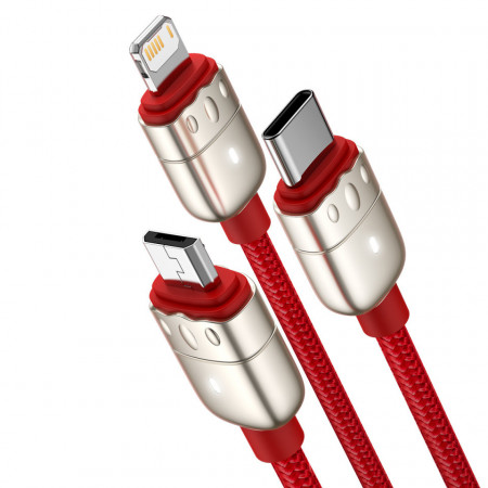 Cablu usb Year of the Tiger Baseus 3 in 1 - USB to Type C, Lightning, Micro USB - 3,5A 1,2 metru, Rosu