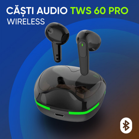 Casti Wireless Audio Magphone®, Casti gaming cu Afisaj Digital, Bluetooth 5.1, Microfon HD, Noise Cancelling, Carcasa magnetica, Universale, Culoare Negru, TWS-13