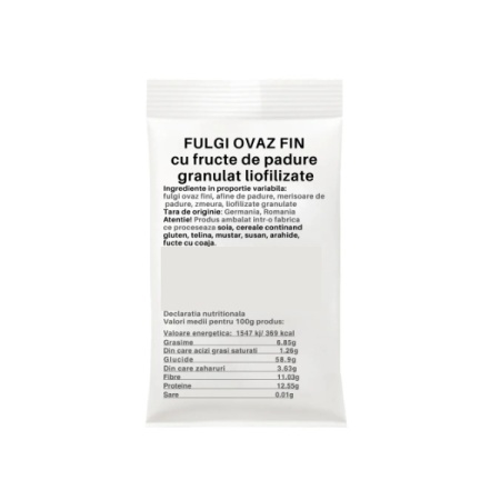 Fulgi de ovaz fini cu fructe de padure granulate liofilizate - 50 g - Img 2