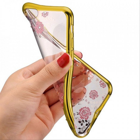 Husa pentru SAMSUNG GALAXY A41, DIAMOND FLOWER, aurie - Img 4